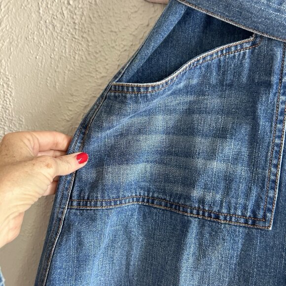 Paul Frank denim wrap skirt medium floral retro lining 70s Hippie Modest column - Picture 13 of 13